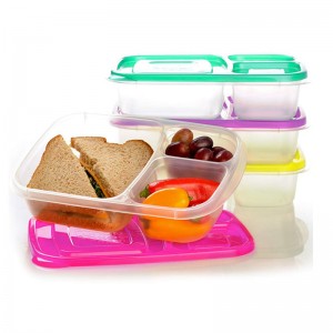 Przenośne łatwe w szkole / biurze 3 przedziały Bento Lunch Box Pojemniki na żywność gotowe do posiłków